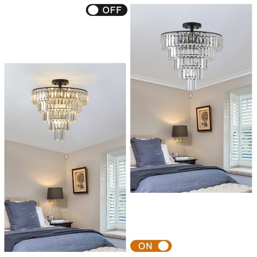 Chandelier in a bedroom setting with 'Off' and 'On' switch indicators.