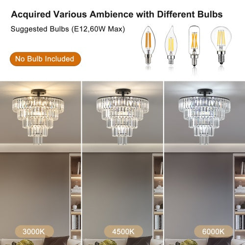 Chandelier with different color temperature options displayed in a room setting.