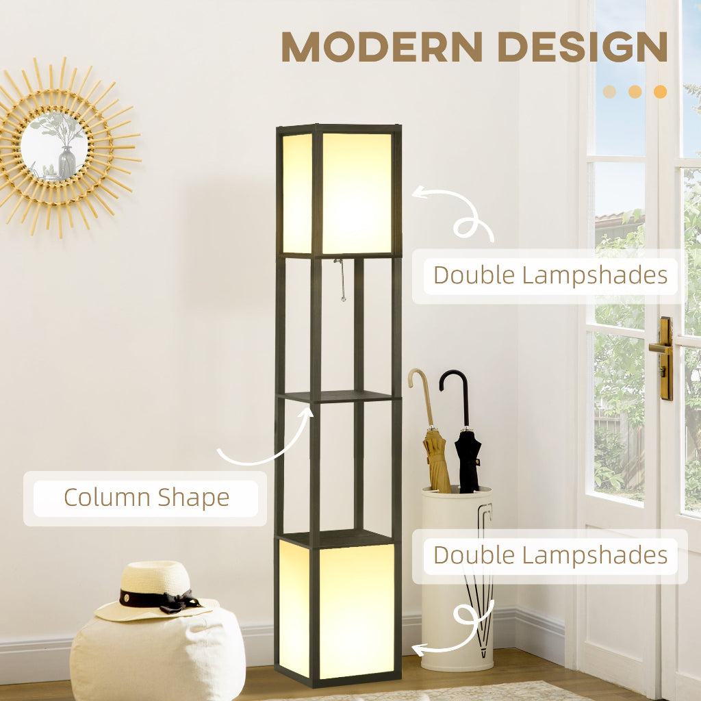 Modern floor lamp with double lampshades in a room setting
